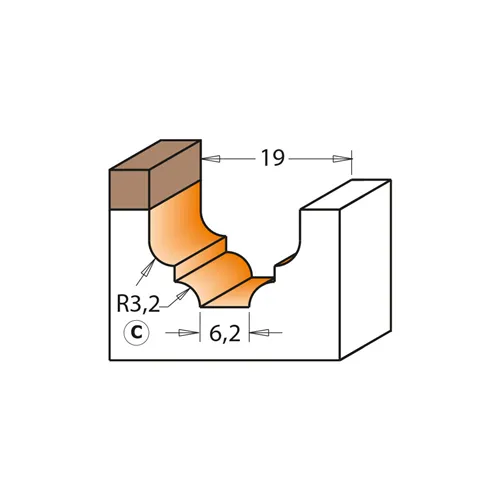 CMT Frez dekoracyjny z łożyskiem - Profile C, R3,2 D19x12,3 S=6 HW