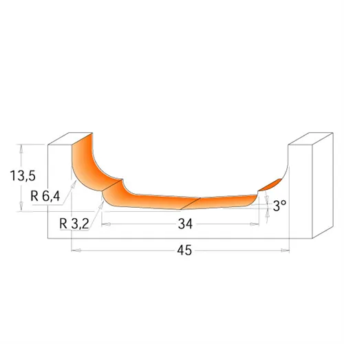 CMT C970 Frez dekoracyjny - D45 d2=34 I13,5 R3,2-6,4 S=12