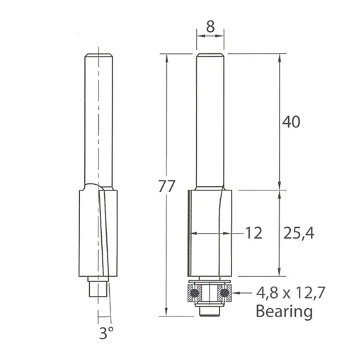 IGM M107 Frez obcinający z ostrzem skośnym - D12,7x25,4 L77 S=8 HW