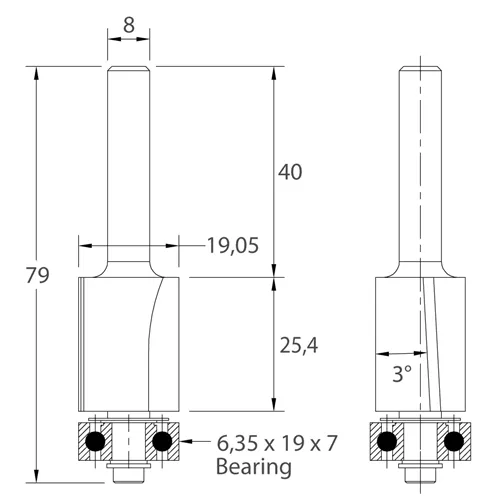 IGM M107 Frez obcinający z ostrzem skośnym - D19,05x25,4 L79 S=8 HW