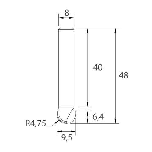 IGM M114 Frez czołowy wypukły - R4,75 D9,5x6,4 L48 S=8 HW