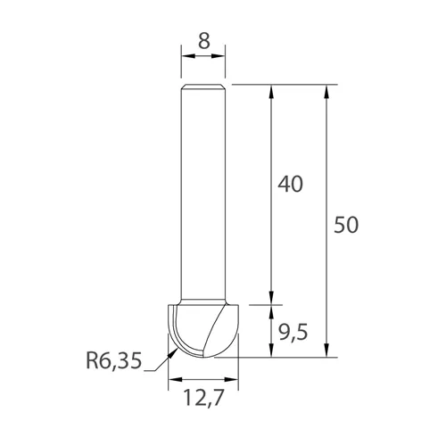 IGM M114 Frez czołowy wypukły - R6,35 D12,7x9,5 L50 S=8 HW