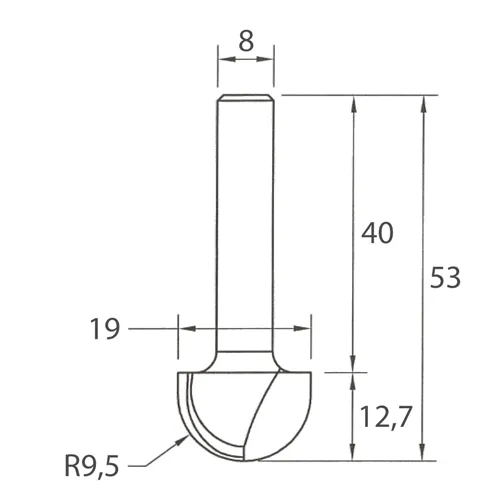 IGM M114 Frez czołowy wypukły - R9,5 D19x12,7 L53 S=8 HW