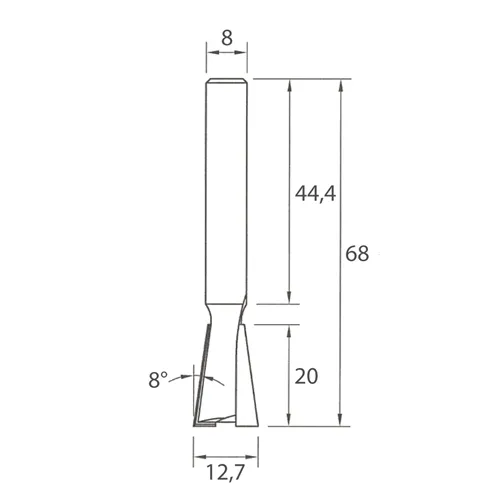 IGM M118 Frez do połączeń na jaskółczy ogon - 8° D12,7x20 L68 S=8 HW