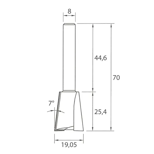 IGM M118 Frez do połączeń na jaskółczy ogon - 7° D19,05x25,4 L70 S=8 HW