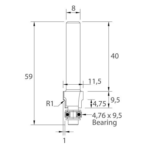 IGM M138 Frez promieniowy półokrągły wklęsły - R1 D11,5x9,5 L59 S=8 HW