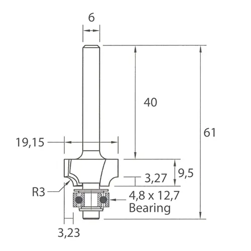 IGM M138 Frez promieniowy półokrągły wklęsły - R3 D19,15x9,5 L61 S=6 HW