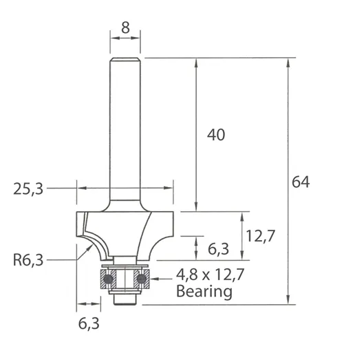 IGM M138 Frez promieniowy półokrągły wklęsły - R6,3 D25,3x12,7 L64 S=8 HW