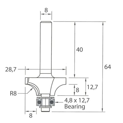 IGM M138 Frez promieniowy półokrągły wklęsły - R8 D28,7x12,7 L64 S=8 HW