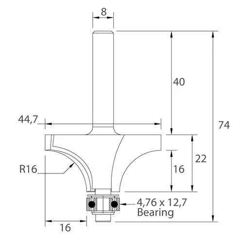 IGM M138 Frez promieniowy półokrągły wklęsły - R16 D44,7x22 L74 S=8 HW