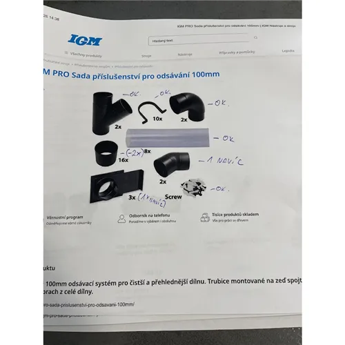 IGM PRO Zestaw akcesoriów do odciągania 100mm (Używane)
